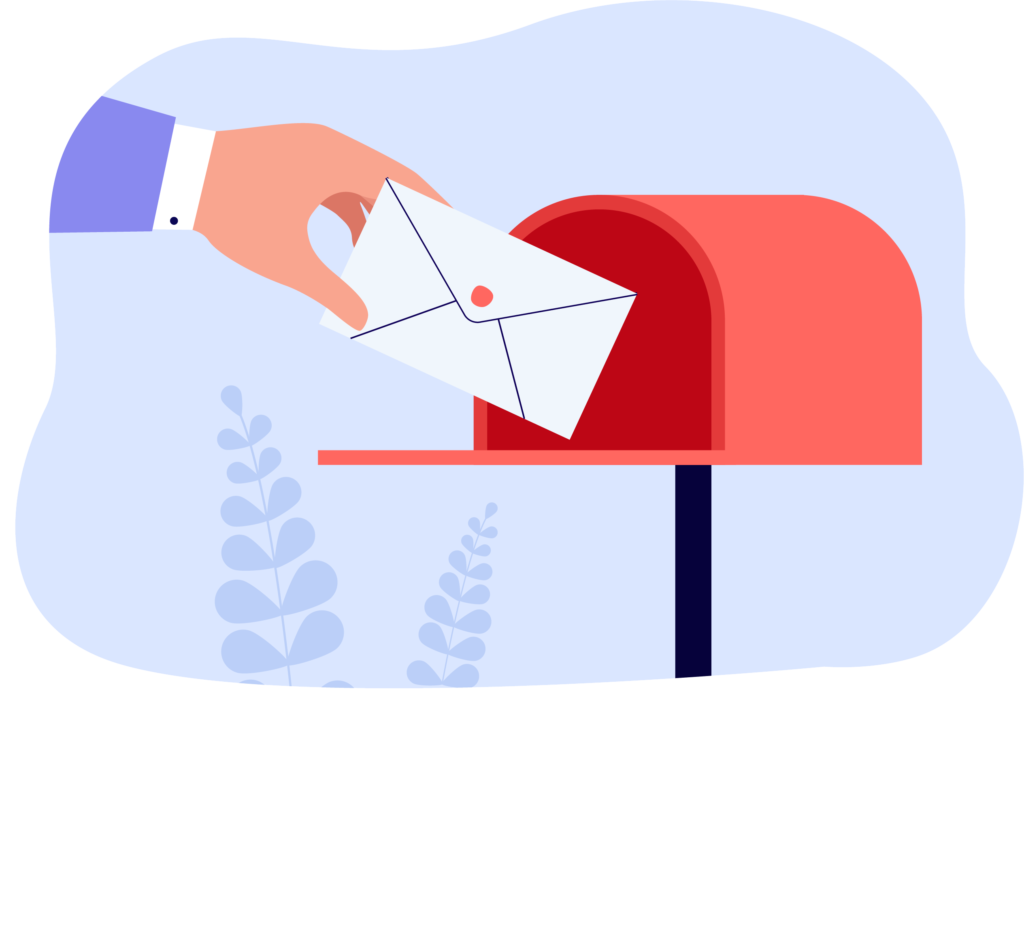 Main de postier qui met une lettre à contact TOPI ou enveloppe dans une boîte aux lettre envoyer courriel email